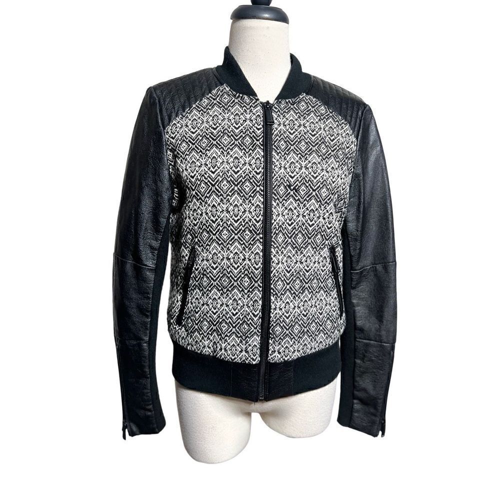 BCBGeneration Black Wool Tweed Vegan Leather Moto Jacket Size XSmall